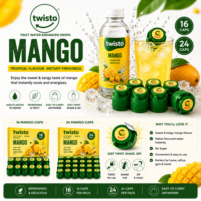 Twisto Mango Electrolyte Water Enhancer Cap | Instant Hydration Drink Mix