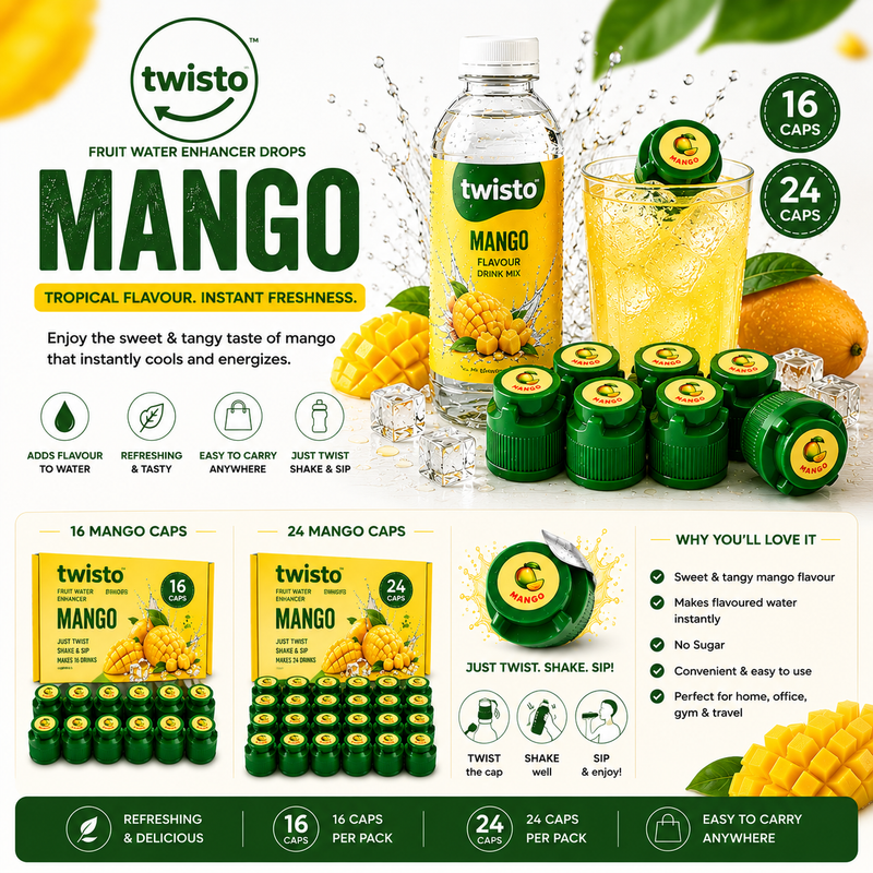Twisto Mango Electrolyte Water Enhancer Cap | Instant Hydration Drink Mix