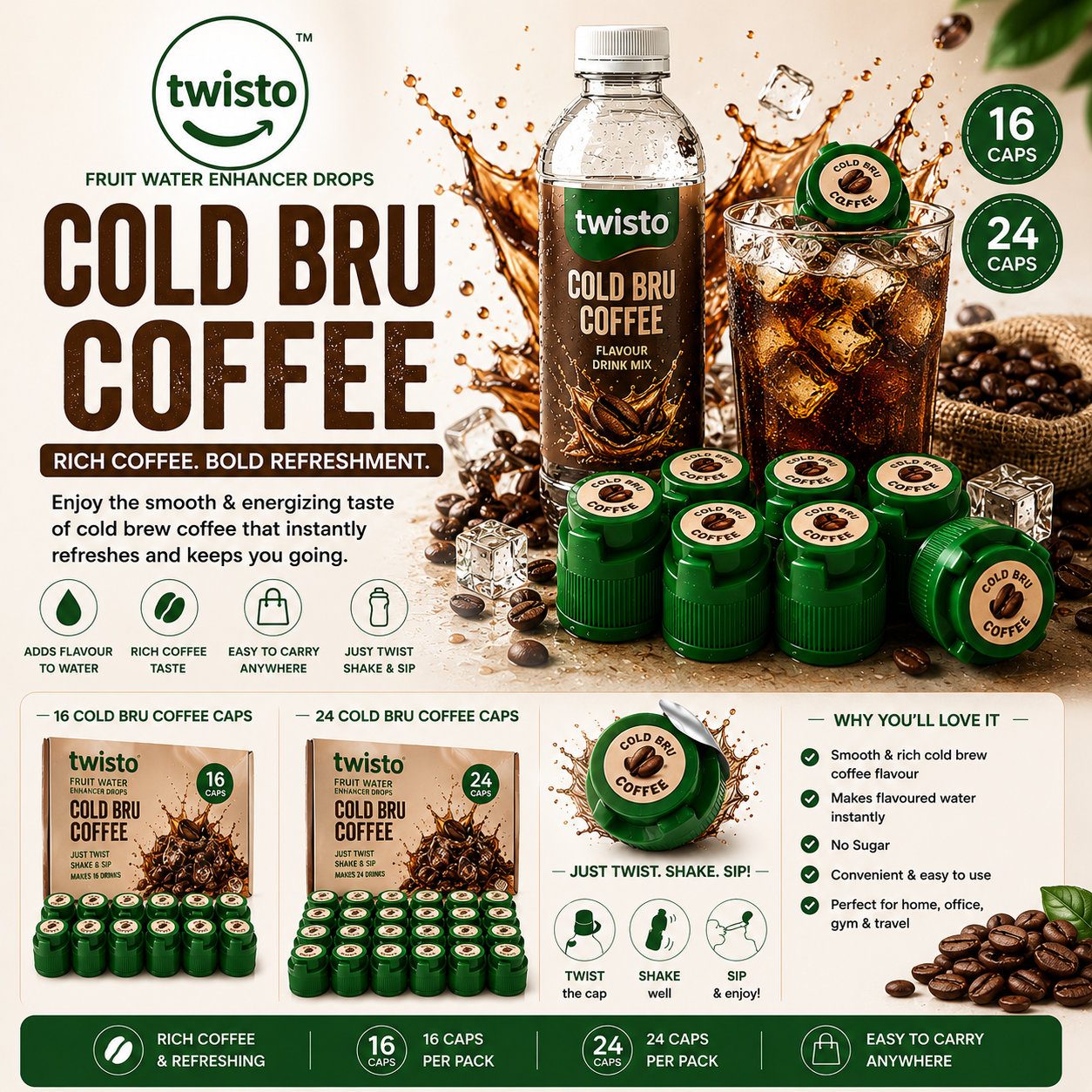Cold Coffee Drink Mix | Water Enhancer Drops | Sugar-Free Iced Coffee Drink