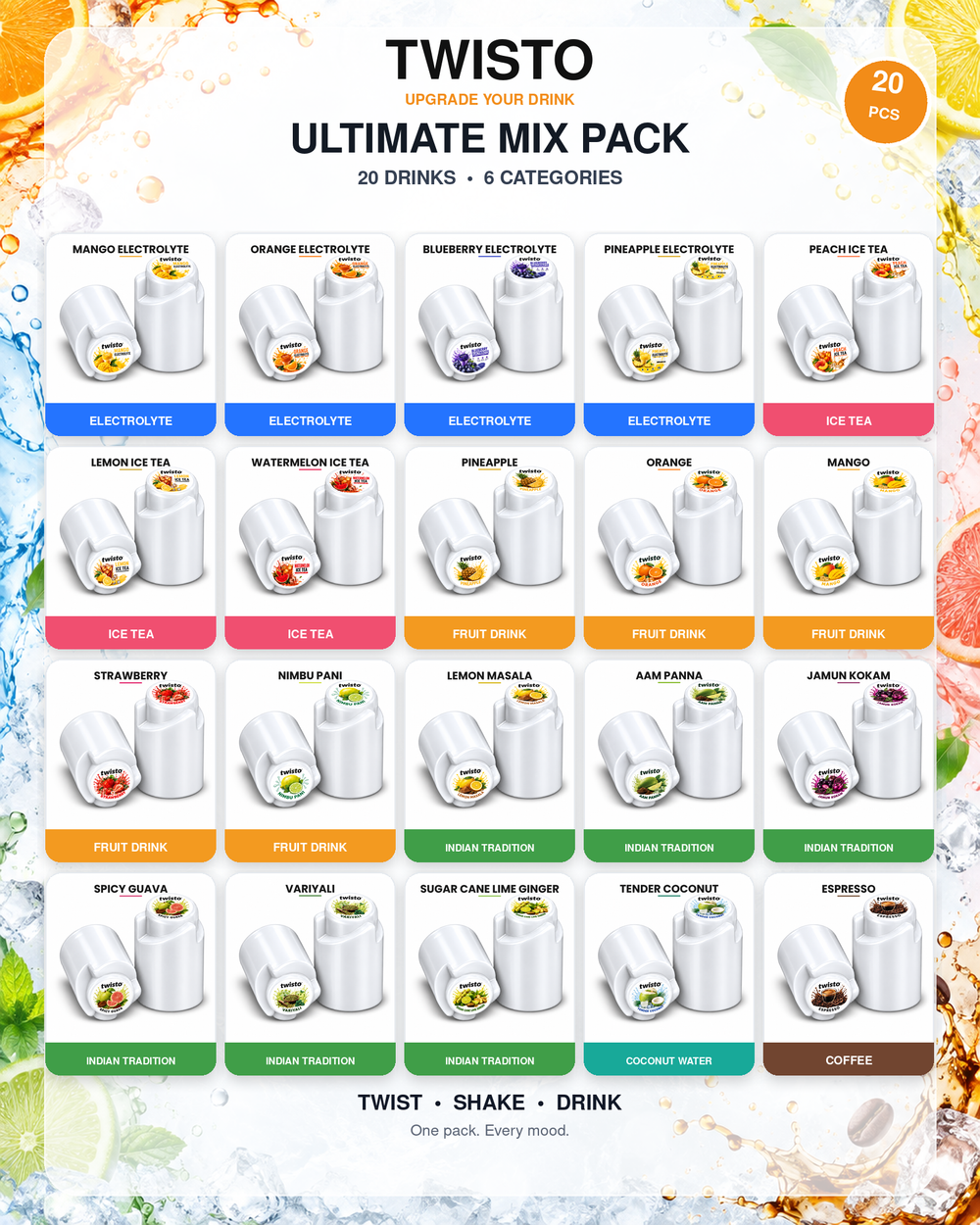 20 Drinks. 6 Categories. One Ultimate Mix Pack!